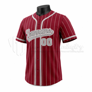 Camiseta de Béisbol a Rayas Rojas para Hombre, Manga Corta, Cierre de Botones, Transpirable, de Poliéster, con Logotipo en la Manga Izquierda - Product Image 3