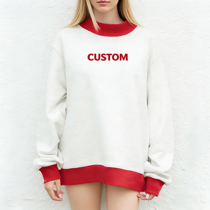 Custom Winter Two-Tone Oversized Crewneck Sweatshirt with Mock Neck Contrast Rib 100% Cotton Custom Brand Name for Women - Product Image 4