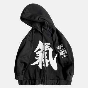 เสื้อฮู้ดเทคแวร์ผู้ชายทรงโอเวอร์ไซส์ สไตล์ไซเบอร์พังก์ สตรีทแวร์ ลายกราฟิกคันจิ ฮาราจูกุ เสื้อซิป สเวตเชิ้ตแนวอเมริกัน ดาร์กแวร์ - Product Image 4