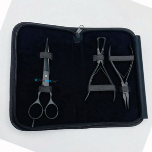Kit d'outils professionnels de haute qualité en acier inoxydable pour la pose et le retrait de micro-liens, ciseaux de coiffure pour extensions de cheveux noirs - Product Image 1