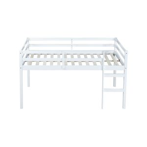 Cama Alta de Madera Blanca de Tamaño Completo con Escalera, Construcción de Madera de Caucho - Product Image 2