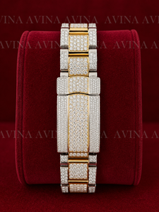 Luxury Iced Out Moissanite <b>Diamond</b> <b>Watch</b> for Men Gold Dial Two Tone Stainless Steel Date Display Hip Hop Wrist <b>Watch</b> - Product Image 3