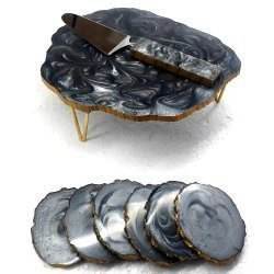 Support à gâteau de luxe en résine fait main, 3 pièces, écologique, pour présentation de desserts, mariage, anniversaire, pâtisserie, événement, décoration, traiteur - Product Image 3