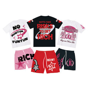 Conjuntos de Camisetas y Pantalones Cortos Casuales de Venta Caliente, Logotipo Personalizado, 100% Poliéster, Lavado Ácido, Secado Rápido, Trajes para Hombre - Product Image 1