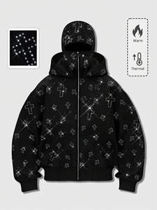 Sweat-shirt à capuche pour homme, style urbain, décontracté, tendance, avec strass, poches et fermeture éclair sur le devant - Product Image 4