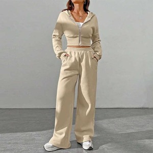 Ensemble de survêtement gaufré pour femme OEM ODM, pantalon large et haut uni, deux pièces, pour entraînement sportif et gym, grandes tailles - Product Image 6