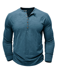 Men's Short Sleeve Button-<b>Up</b> Henley T-Shirt Solid Color Knitted Cotton Regular Fit Casual V-neck Regular Length Enzyme Wash - Product Image 2