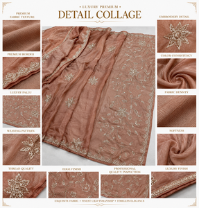 Sari de Seda Rosa Polvoriento con Diseño Floral Bordado, Estilo Vintage, Secado Rápido, Sin Arrugas, Protección Solar, Largo hasta el Suelo, para Mujer, para Fiestas - Product Image 6