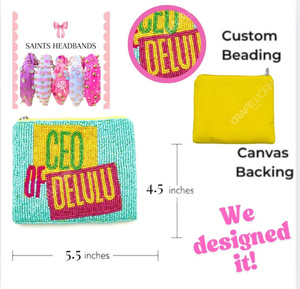 Handcrafted Beaded Typography <b>Zip</b> <b>Pouch</b> Bag Women Designer Color Block Text Embroidery Coin Purse Gift OEM Supplier - Product Image 3