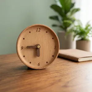 Horloge de table en bois de manguier naturel, horloge de table ronde faite à la main, décoration intérieure rustique en bois pour la maison et le bureau - Product Image 3