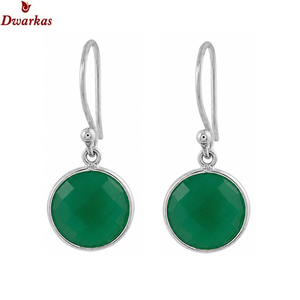 Pendientes clásicos hechos a mano de plata de ley 925 con ónix verde en bisel, pendientes colgantes para mujer, regalo de boda o compromiso. - Product Image 2
