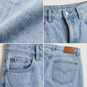 Pantalones Vaqueros de Cintura Alta y Pierna Ancha, Color Sólido, Lavado Arena, Corte Holgado, Estilo Casual, Tela de Algodón, para Otoño, ODM OEM - Product Image 6