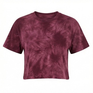 Camisetas Cortas de Lona con Cuello Redondo y Manga Corta, Estilo Tie-Dye, Casuales de Verano para Mujer, Ropa Deportiva Transpirable, Color Personalizado - Product Image 1