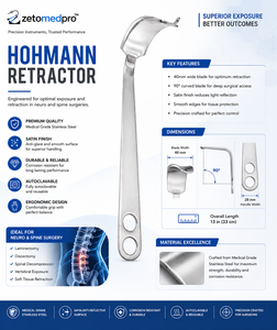 Retractor HOHMANN de 13 pulgadas (33 cm) con hoja curva de 40 mm de ancho y 90 grados, instrumento quirúrgico ortopédico Zetomed Pro - Product Image 3