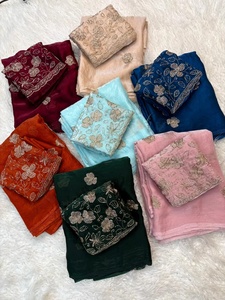 Sari de seda bicolor Space Silk con blusa de diseño Shree Fendy Leaf con bordado a mano, 100% tela pura, ecológico, de secado rápido, tejido para fiestas. - Product Image 1