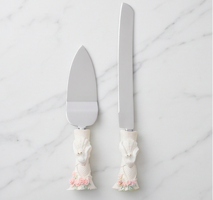 Juego de cuchillo y espátula para pastel con diseño de cola de sirena, 2 piezas, mango con forma de rosa, herramientas de acero inoxidable para pastel, para uso en fiestas - Product Image 1