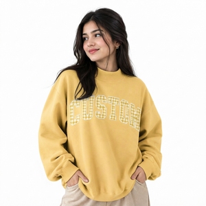 เสื้อสเวตเชิ้ตคอเต่าทรงโอเวอร์ไซส์สำหรับผู้หญิง ผ้าคอตตอนผสม ตะเข็บไหล่ตก ชายเสื้อแบบริบ แขนยาว ขายส่งจากผู้ผลิตเสื้อผ้า - Product Image 1