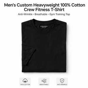 <b>Men's</b> Custom Heavyweight 100% Cotton <b>Collarless</b> Fitness T-<b>Shirt</b> Anti-Wrinkle Breathable Gym Training Top Broadcloth Custom Logo - Product Image 4