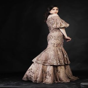 Women Gold <b>Sequin</b> Mermaid Evening Gown Off Shoulder | Puff Sleeve Party Dress | Luxury Wedding Prom Wear, India 2026 Export Pro - Product Image 3