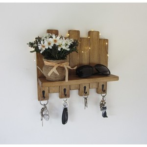 ที่แขวนกุญแจไม้พร้อมชั้นวางและตะขอ - ของตกแต่งบ้านแบบไม้ธรรมชาติ - Product Image 2