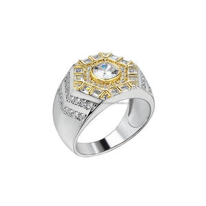 Anillo de Plata 925 de Primera Calidad con Diamante Cultivado en Laboratorio, Diseño Geométrico de Dos Tonos, para Compradores de Joyería al Por Mayor - Product Image 1