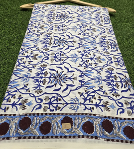 Tissu en coton tricoté 100 % à imprimé floral bleu, tissé à la main en Inde, léger, respirant, écologique, 44 yards, pour textiles de maison et cadeaux - Product Image 2