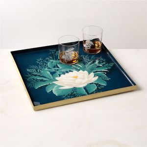 Plateau de service rectangulaire rustique en bois avec intérieur émaillé, décor floral, pour cuisine, salon, petit-déjeuner au lit - Product Image 6