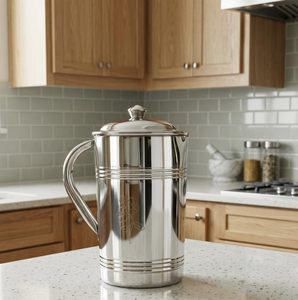 Premium Stainless Steel Water Pitcher with Lid – <b>Mirror</b> Polished Kitchen Jug Heavy Duty Stainless Steel <b>Bedside</b> Water Pitcher - Product Image 1