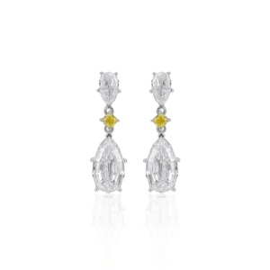 Pendientes de diamante cultivado en laboratorio con forma de pera, oro blanco con acentos de diamante amarillo, joyería fina de lujo, regalo nupcial para mujer - Product Image 6