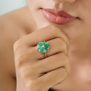 Stunning Floral Design Solid 925 Sterling <b>Silver</b> Pear & Marquise Cut Genuine <b>Emerald</b> Diamond <b>Ring</b> For Women's - Product Image 2