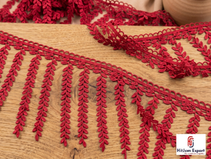 Ribete de encaje rojo con flecos HitJem para exportación, borde decorativo de algodón con borlas para textiles de moda - Product Image 6