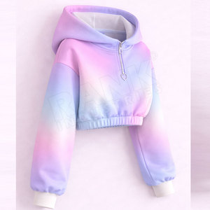 Gradient Color Hooded Crop <b>Top</b> Full Sleeve Casual Sweatshirt With <b>Rainbow</b> Print Knitted Polyester Autumn Wear - Product Image 4