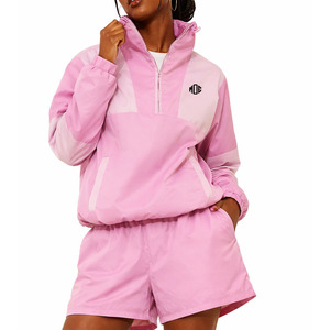 Custom Pink Women Half Zip Windbreaker Set Lightweight <b>Summer</b> windbreaker short set Track Suit Set Spring Casual <b>jacket</b> for <b>men</b> - Product Image 1