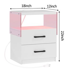 White Adjustable <b>LED</b> Nightstand with 2 Drawers <b>Bedside</b> <b>Table</b> with Various Light Colors - Product Image 2