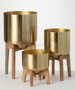 Maceta cilíndrica chapada en oro moderna, soporte de hierro para decoración de jardín interior/exterior, maceta - Product Image 3