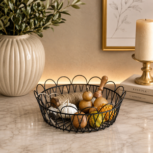 <b>Black</b> Metal <b>Wire</b> <b>Basket</b> with Open Geometric Arch Design for Fruit Storage Home Decor Kitchen Countertop Organization - Product Image 1