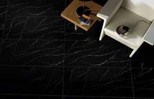 Carreaux de sol en porcelaine vitrifiée brillante grand format Lapiz Black Design, 600x1200mm, noir profond, pour décoration moderne - Product Image 3
