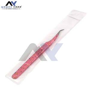 2 pinces à pointe droite et incurvée pour extensions de cils, rose et noir, en acier inoxydable, outils d'application de faux cils - Product Image 3