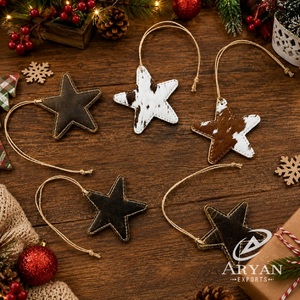 Custom Genuine Cowhide Leather Star Hanging <b>Ornament</b> Rustic Farmhouse Christmas <b>Tree</b> Decor Small Size 2-4 Inch <b>Tree</b> <b>Ornaments</b> - Product Image 1