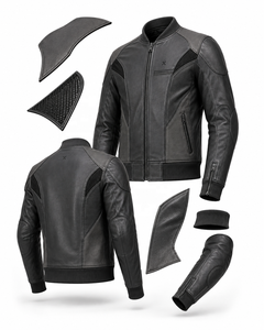Blouson de moto en cuir Performance Bomber |   Respirant |   Bleu Charbon Brun |   Fabricant OEM/ODM |   Vêtements de course pour hommes - Product Image 6