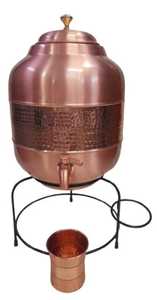 Réservoir de stockage d'eau en cuivre pur, type Matka, avec couvercle ouvert, bouton en laiton et robinet métallique - Product Image 3