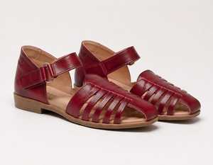 Burgundy Genuine Leather Flat Sandals Open Toe With Back <b>Strap</b> <b>Buckle</b> Closure Elegant Summer Style - Product Image 3