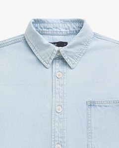 Camisa de mezclilla de punto lisa de manga larga para hombre, corte holgado, transpirable, antiencogimiento, cierre de un botón, cuello vuelto, otoño - Product Image 5