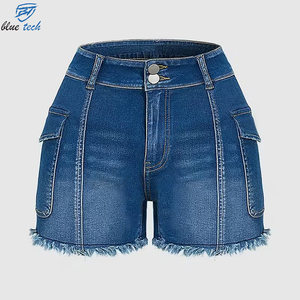 Shorts de Mezclilla para Mujer de Alta Calidad, Lavado Claro, Cintura Alta, Dobladillo Deshilachado, Ropa Casual, Venta al Por Mayor, Impresión de Logotipo Personalizado, OEM - Product Image 4