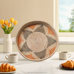 Plateaux de service ronds en jonc de mer de qualité supérieure avec un design unique en plastique pour la décoration intérieure du salon et l'art mural du Vietnam - Product Image 3