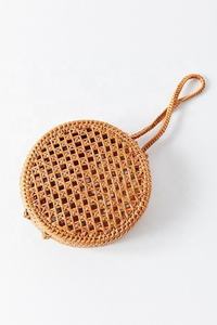 Sac à main rond en rotin tissé à la main avec poignées circulaires - Sac fourre-tout en osier naturel avec panneau en cannage - Product Image 3
