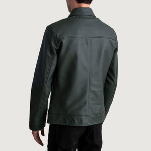 Custom Trendy <b>Men</b> Leather <b>Jacket</b> with Stand Collar and Front Logo Premium Cow Leather Eco-Friendly & Waterproof Customizable - Product Image 5