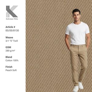100% Cotton Woven 280GSM 3/1 Twill Peach Soft Chino <b>Fabric</b> Textile OEM ODM Wholesale Supplier - Product Image 1