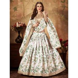 Lehenga Choli semi-cousu en soie organza imprimé floral blanc cassé époustouflant de Sabyasachi avec blouse - Product Image 6