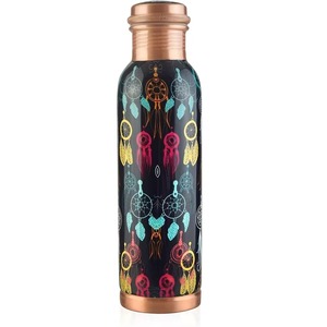Botella de Agua de Cobre Personalizable Más Demandada, Diseño Bohemio Negro y Dorado, Portátil para Viajes - Product Image 5